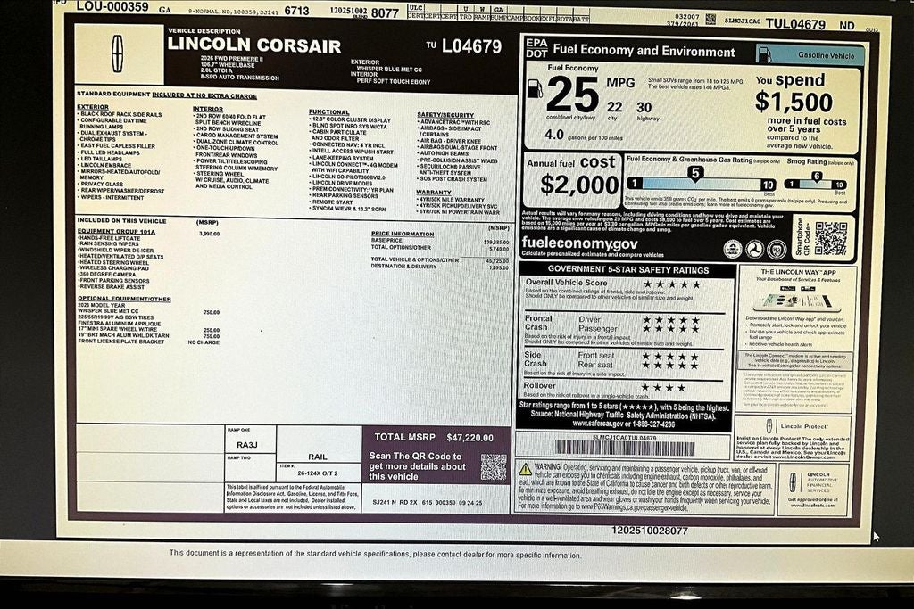 2026 Lincoln Corsair Premiere
