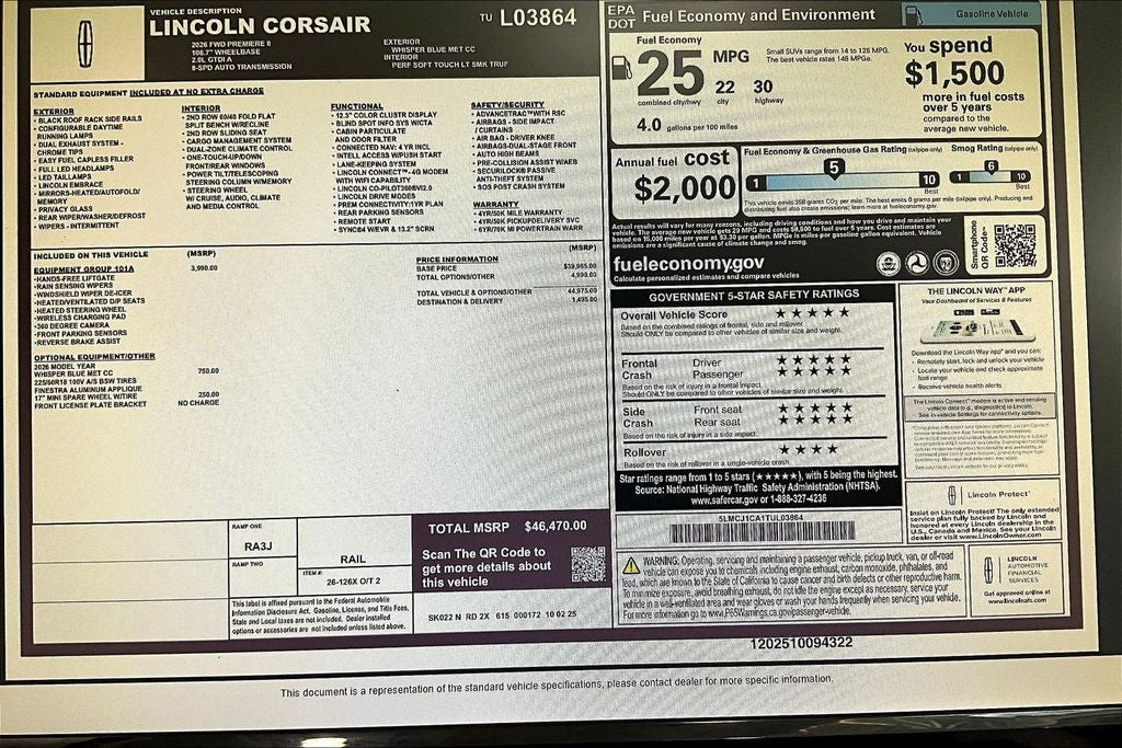 2026 Lincoln Corsair Premiere