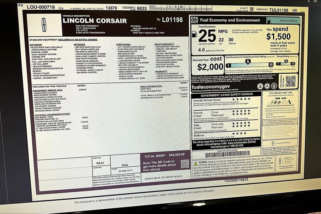 2026 Lincoln Corsair Premiere