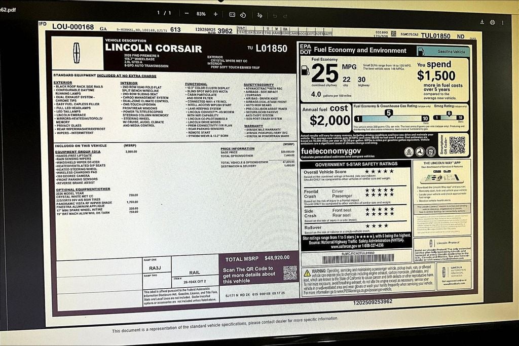 2026 Lincoln Corsair Premiere