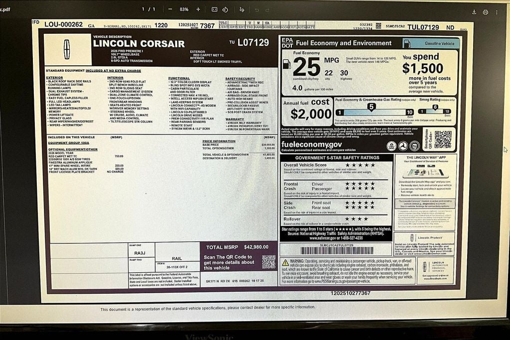 2026 Lincoln Corsair Premiere