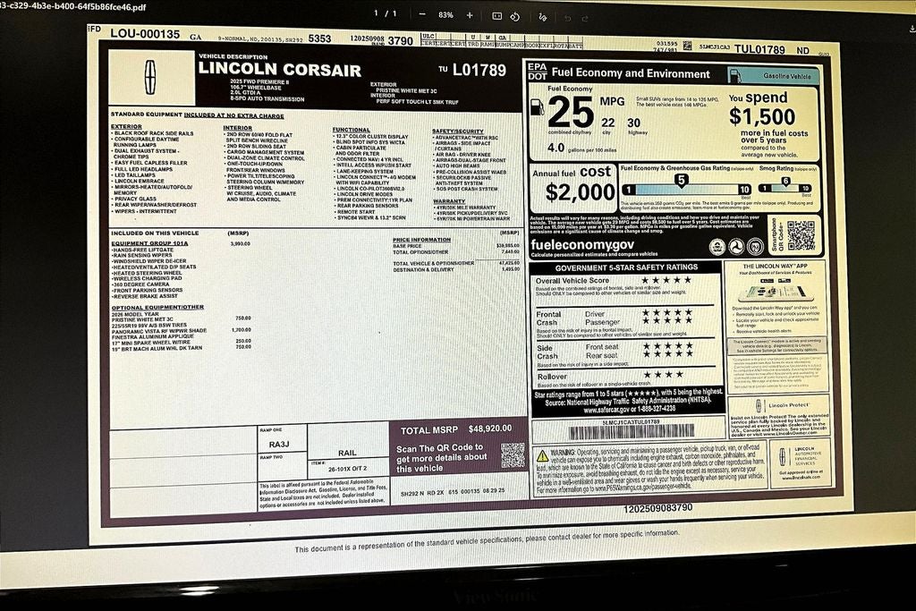 2026 Lincoln Corsair Premiere