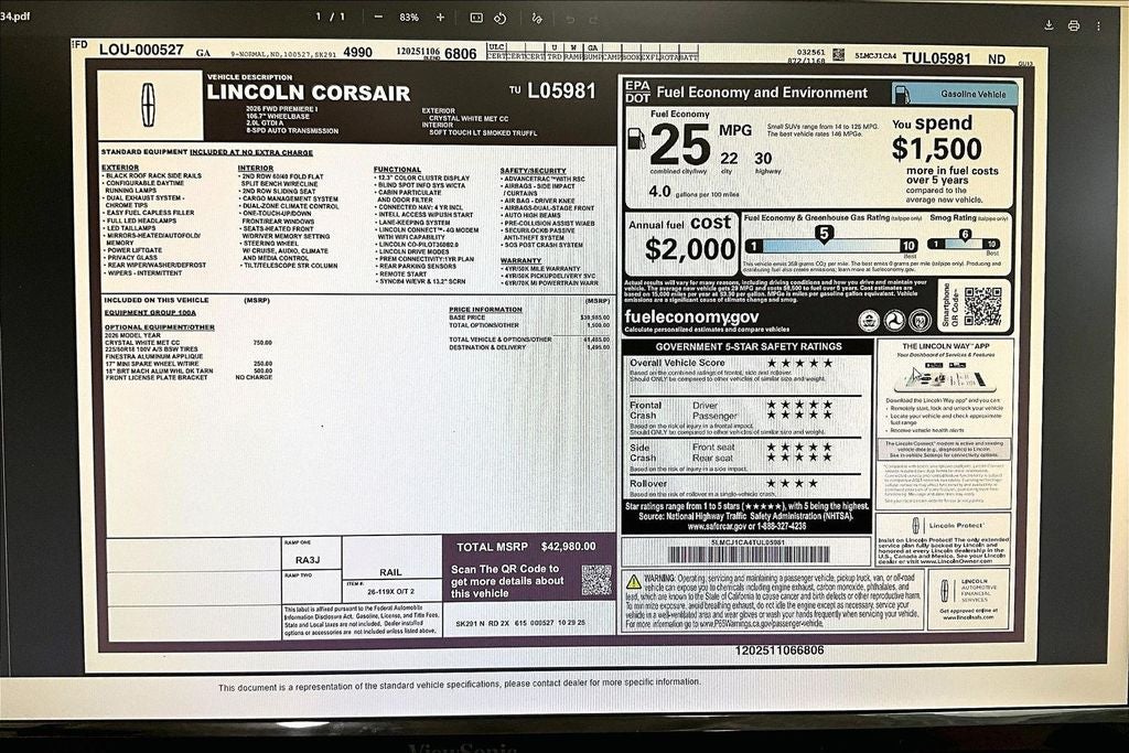 2026 Lincoln Corsair Premiere