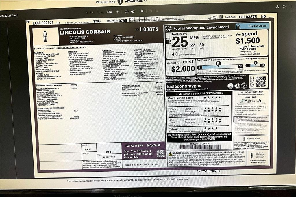 2026 Lincoln Corsair Premiere