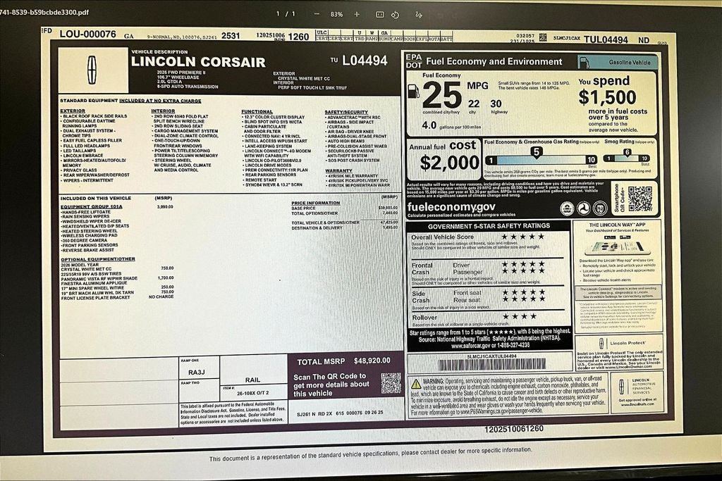 2026 Lincoln Corsair Premiere