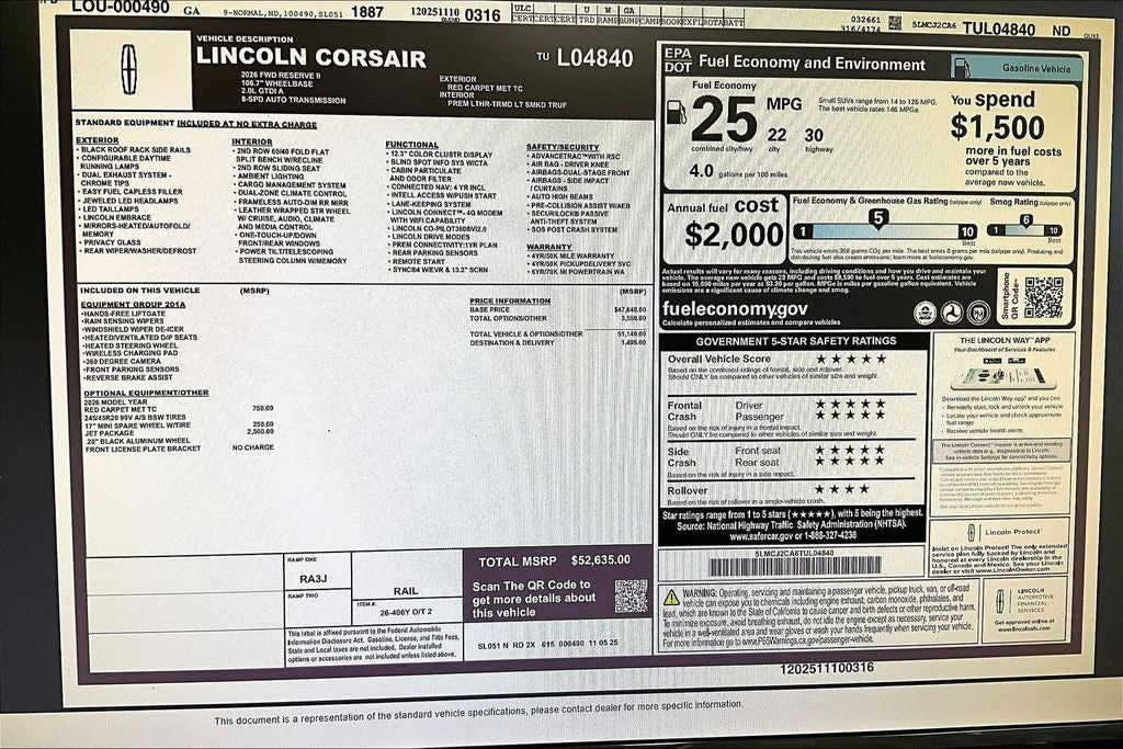 2026 Lincoln Corsair Reserve