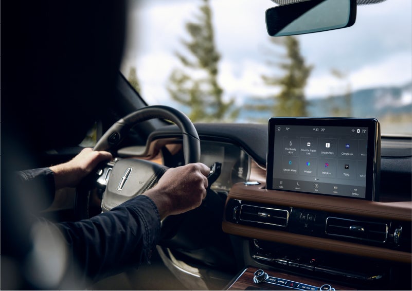 The Lincoln+Alexa app screen is displayed in the center screen of a 2023 Lincoln Aviator® Grand Touring SUV | Allan Vigil Lincoln, Inc. in Morrow GA