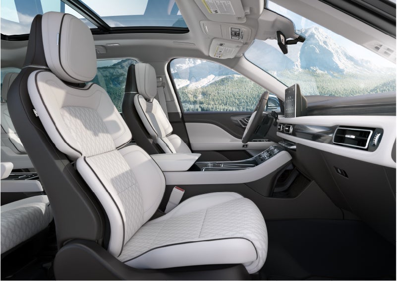 The interior of a Lincoln Aviator® Black Label model is shown in the Chalet theme | Allan Vigil Lincoln, Inc. in Morrow GA