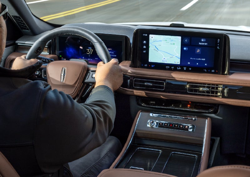 A person is driving a 2026 Lincoln Aviator® SUV as seen from inside the cabin. | Allan Vigil Lincoln, Inc. in Morrow GA